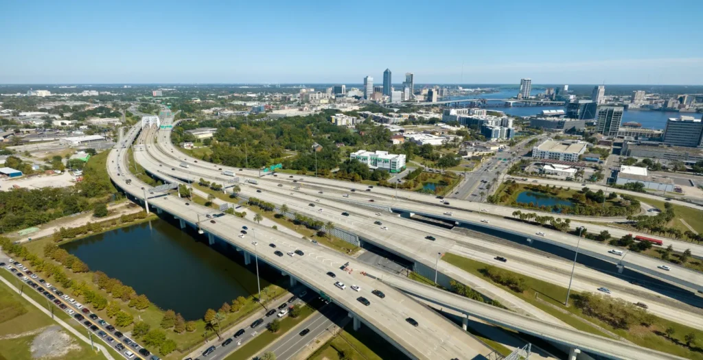 City with a high rise highway