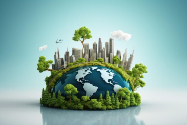 3D Miniature World with trees and buildings