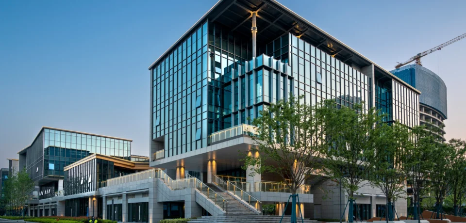 Beautiful business building in the evening