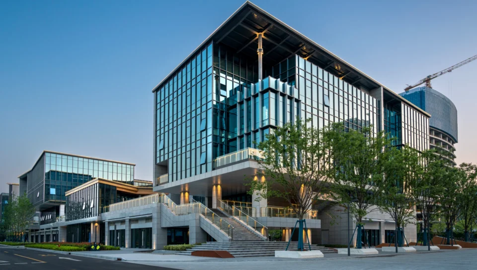 Beautiful business building in the evening