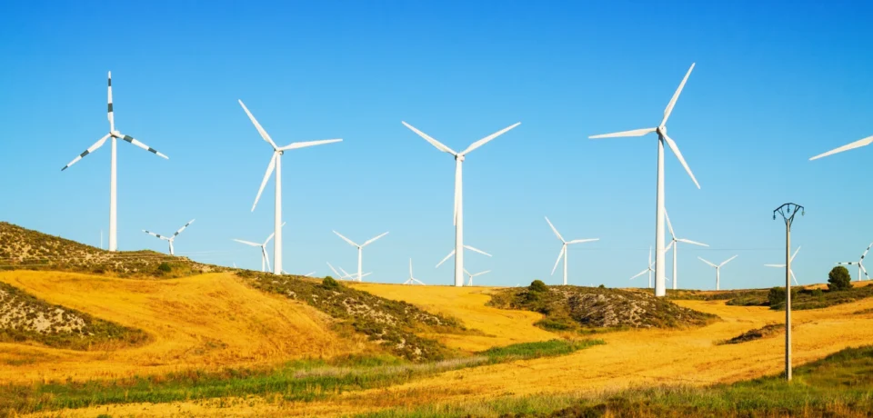 Beautiful landscape of Wind Turbines Farmland