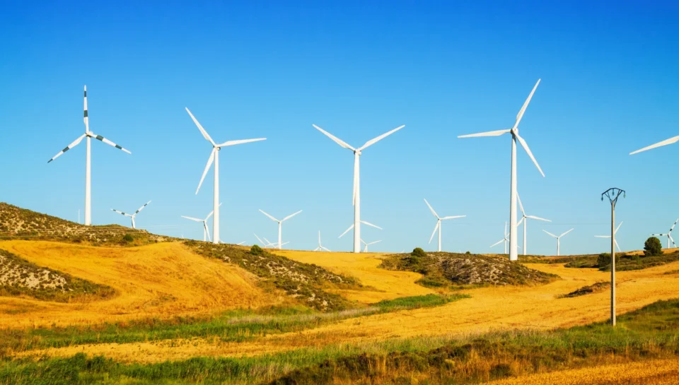 Beautiful landscape of Wind Turbines Farmland